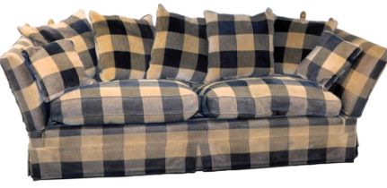 A Knole two seater sofa, upholstered in black and brown chequered fabric, 228cm wide.