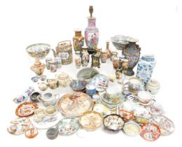 A group of Chinese and Japanese pottery and porcelain, etc., including a table lamp, vases, teapot,