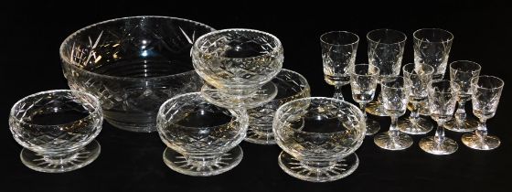 Three Edinburgh Crystal cut glass sherry glasses, six liqueur glasses, five Webb Corbett cut glass s