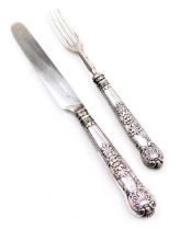 A George IV silver Kings pattern table knife and fork, crest engraved, Aaron Hadfield, Sheffield 182