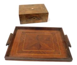 A Victorian walnut and crossbanded box, with a partially lined interior, 12cm high, 30cm wide, 21cm