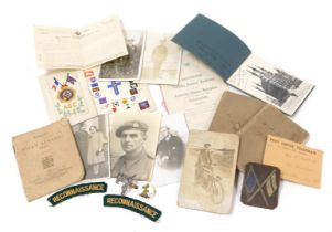 Military ephemera and collectables, including a Royal West Kent Regiment badge, reconnaissance shoul