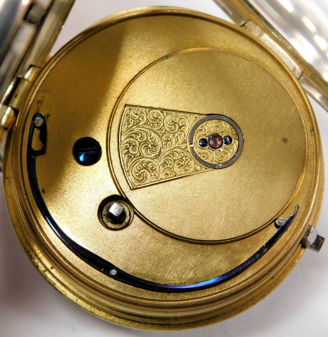 A Victorian gentleman's silver cased pocket watch, open faced, key wind, circular enamel dial bearin - Image 4 of 5