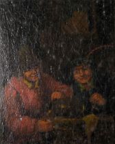 Continental school (19thC). Tavern scene with figures drinking, oil on metal panel, 16cm x 13cm.