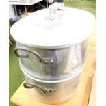 A large aluminium two tier fish kettle.