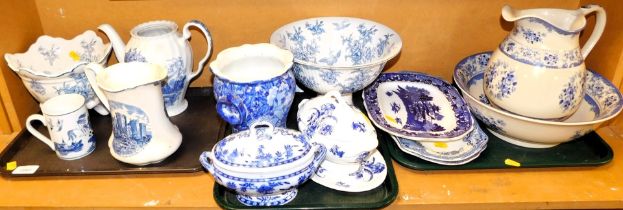 Ceramics to include blue and white wares, jug and basin set, centre bowl, coffee pot excluding lid a