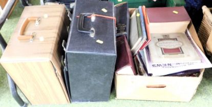 A quantity of cigarette cards, records, books, etc. (1 box)