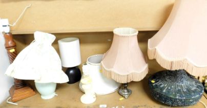 A selection of lamps, including wood, porcelain, metal and ceramic based (1 shelf)