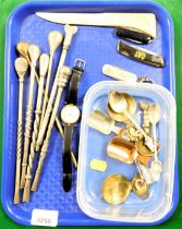 Costume jewellery, items to include a watch, various mate spoons, pen knives, etc. (a quantity)