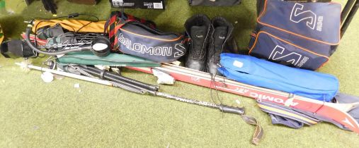 A quantity of skiing items, including skis, ski bowls, boats, etc. (all loose)