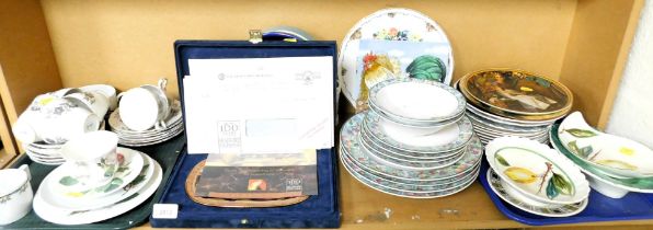 Ceramics, to include a part tea service, plates, bowls, collector's plates, etc. (1 shelf)