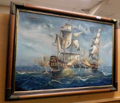 Fighting Ships Under Sail, oil on canvas.