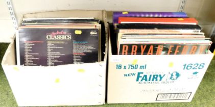 A quantity of LPs, artists include Bryan Ferry, Hooked on Classics, Portraits in Song. (2 boxes)