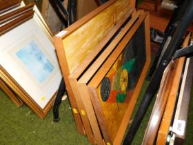 Four modern oils on board in rectangular frames.