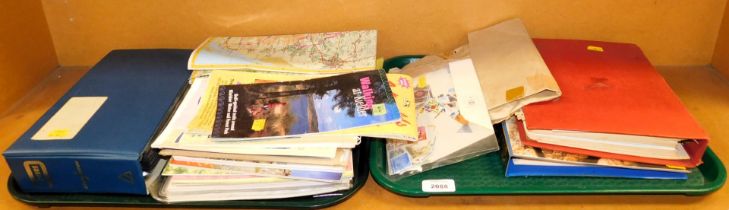 A selection of stamps in albums, postcards and maps. (2 trays)