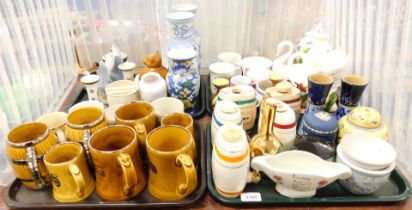 Ceramics, to include vases, tankards, small barrels for sherry, port, etc. (4 trays)