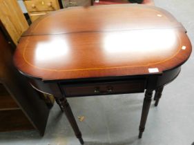 Two inlaid reproduction mahogany hall tables, with drawers to front.