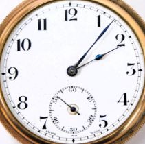 An Admiral gold plated pocket watch, with a white enamel numbered dial, with blue hands and