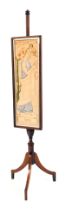 An Edwardian tapestry pole screen, the rectangular panel depicting figure in flowing dress entitled