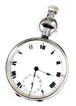 An early 20thC gentleman's silver cased pocket watch, open face, keyless wind, circular enamel dial
