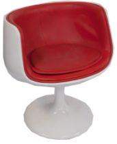 A 1960s ball swivel armchair, with red PVC upholstered seat. (AF) The upholstery in this lot does no
