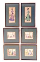 Six French fashion bookplate prints, comprising The Fashionable Dresses Range rectangular miniatures