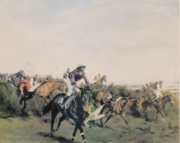 After Marriott. Down to Earth at Aintree, Equiscene Reproductions, with blind stamp, print, 37cm x 4