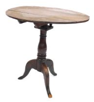 An 18thC oak tripod table, with bird cage support, on cabriole legs, 69cm high, 70cm diameter. (AF)