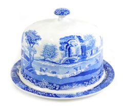 A Spode Italian pattern blue and white pottery cheese dish and cover, 19cm high.