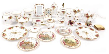 A group of Royal Albert porcelain decorated in the Old Country Roses pattern, to include mantel cloc