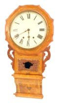 A 19thC walnut and inlaid drop dial wall clock, the circular enamel dial bearing Roman numerals, eig