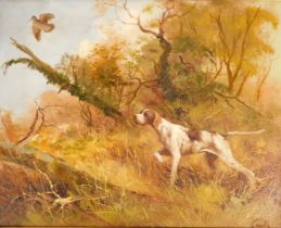 Kenneth (20thC). Hunting scene with an English Pointer and Woodcock, oil on canvas, signed Ke