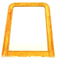 A 19thC overmantel mirror, with rounded corners and a beaded border, over painted in gilt, 110cm x 8