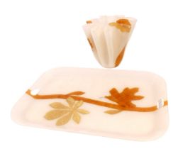 A late 20thC Spisani plastic twin handled tray, decorated with a tree branch and blossom, 74cm wide,