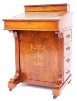 A Victorian rosewood Davenport, with a raised stationary compartment with boxwood stringing and inla