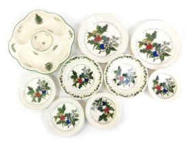 A Spode Pottery hors d'oeuvres dish in the Christmas Tree pattern, together with Portmeirion The Hol