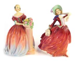 Two Royal Doulton ladies, comprising Rose Anna, and Autumn Breezes, 22cm high. (2)