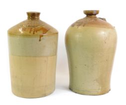 Two 19thC stoneware flagons, comprising a two gallon flagon with crest RJS Hilcook Wine Merchant Bou