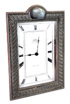 An Elizabeth II silver framed mantel clock, by R Carr, rectangular dial bearing Roman numerals, batt