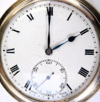 A George V silver gentleman's Hunter pocket watch, keyless wind, circular enamel dial bearing Roman