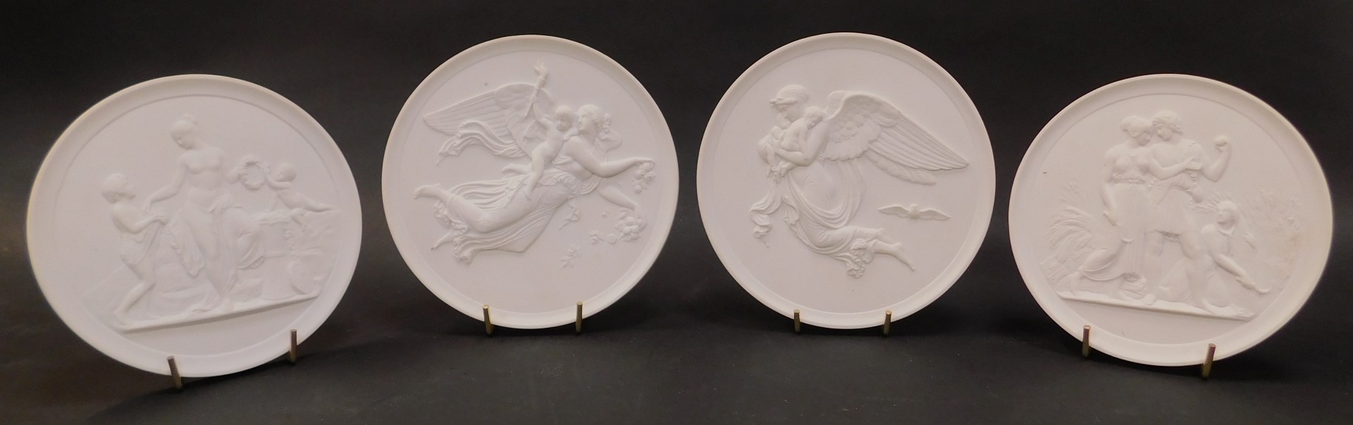 A set of six Royal Copenhagen matt porcelain plaques, depicting the four seasons and day and night, - Image 2 of 4