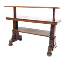 A Victorian mahogany metamorphic buffet, the top with a moulded edge raised on square end supports w