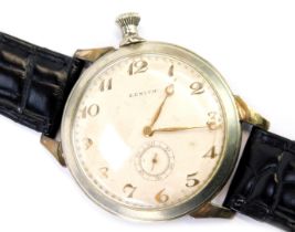 A Zenith gentleman's pocket watch, converted to a wristwatch, circular dial bearing Arabic numerals,