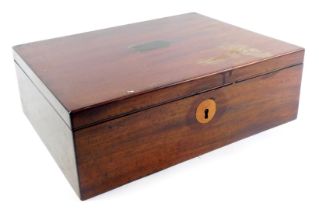 A Victorian mahogany box, with a later fitted replacement interior, 37cm wide, 28.5cm deep.