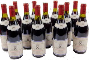 Twelve bottles of Domaine Comte de Saint Pol 1991 Beaujolais Villages red wine, boxed.