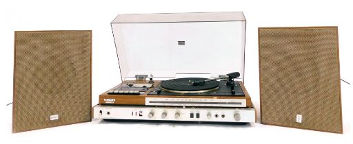 A Sony turntable, together with a pair of speakers.