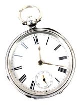 A Victorian gentleman's silver pocket watch, open face, keywind, circular enamel dial bearing Roman