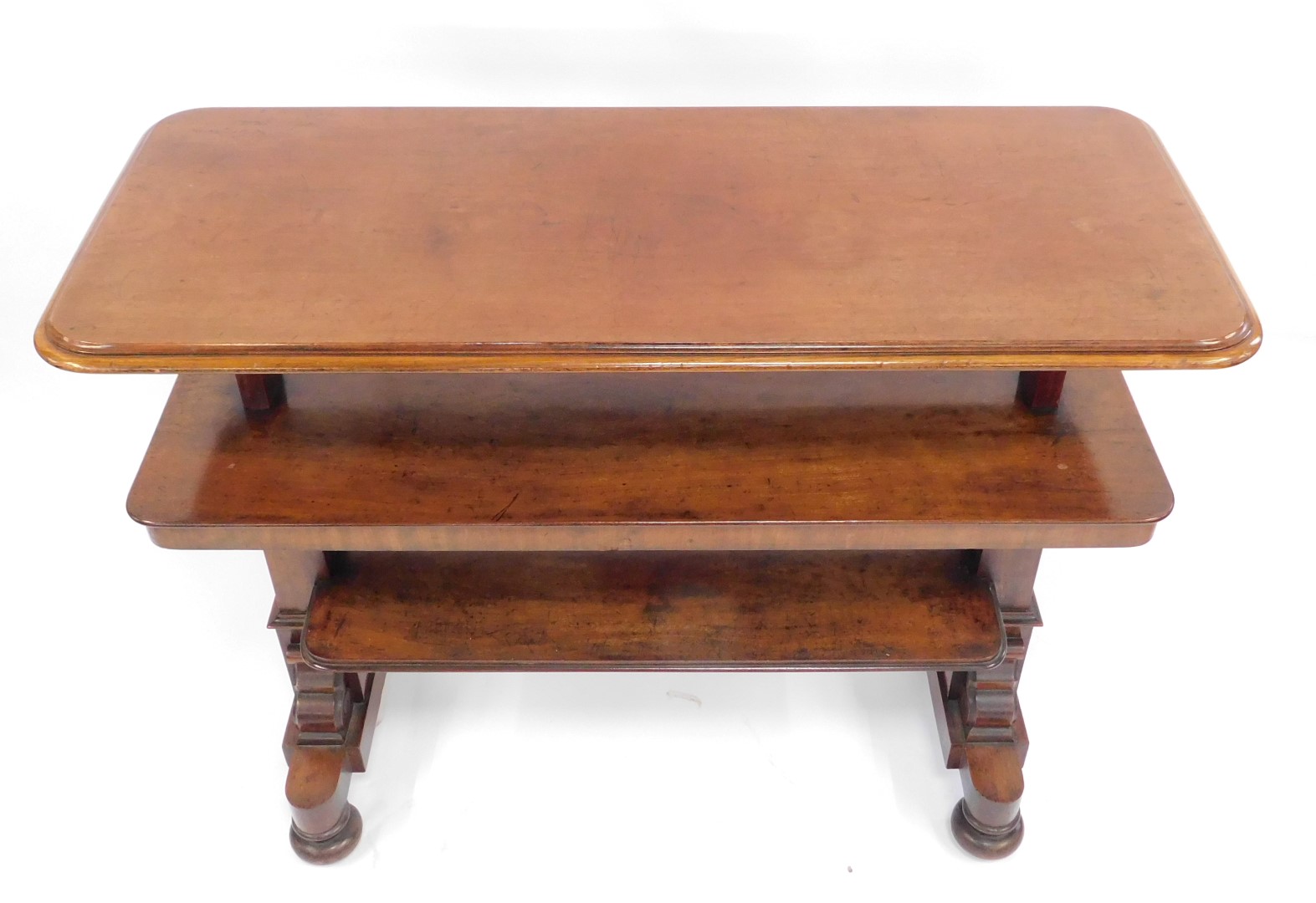 A Victorian mahogany metamorphic buffet, the top with a moulded edge raised on square end supports w - Image 2 of 2