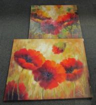 Two printed canvases of poppies.