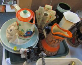 Various Susie Cooper plates, together with a Sylvac pottery bunny, various vases, etc. (1 tray)